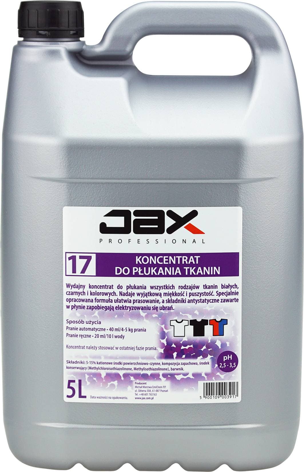 KONCENTRAT DO PŁUKANIA TKANIN JAX PROFESSIONAL 17 5l