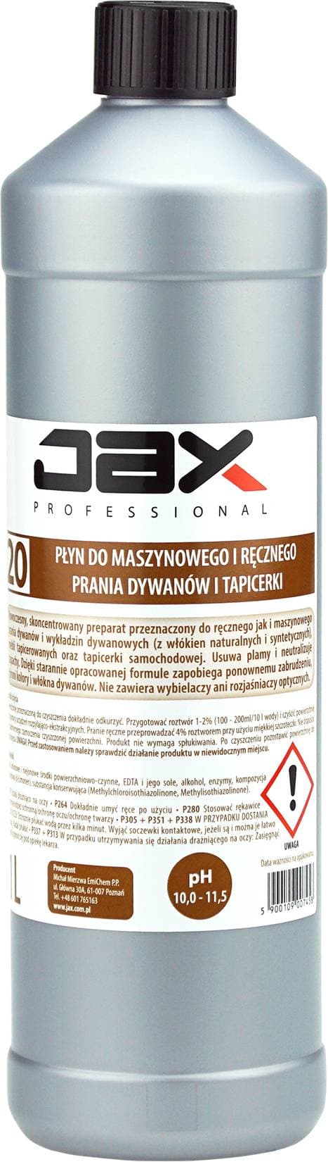 PŁYN DO MASZYNOWEGO I RĘCZNEGO PRANIA DYWANÓW I TAPICEREK JAX PROFESSIONAL 20 1l