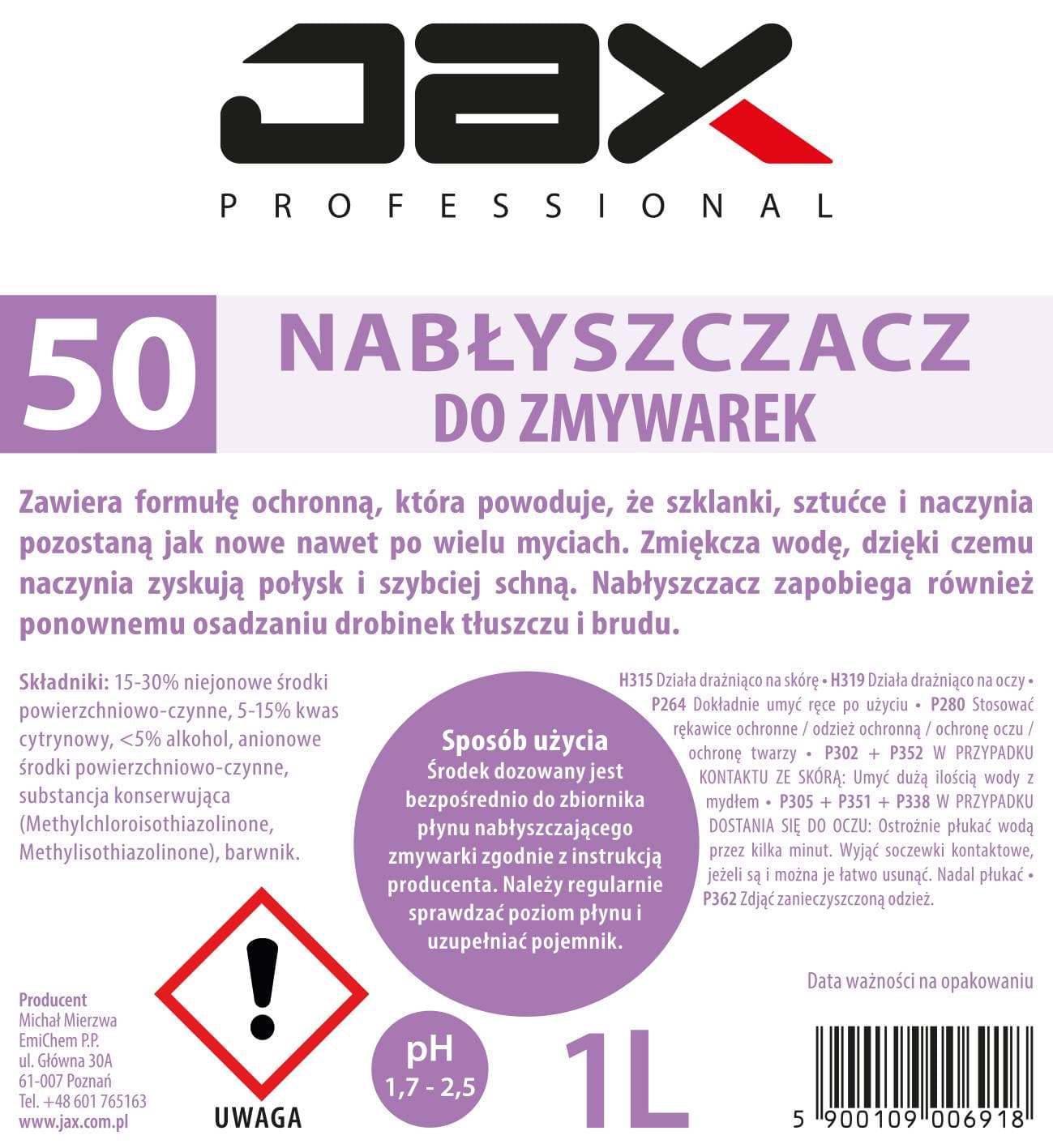 NABŁYSZCZACZ DO ZMYWAREK JAX PROFESSIONAL 50 1l