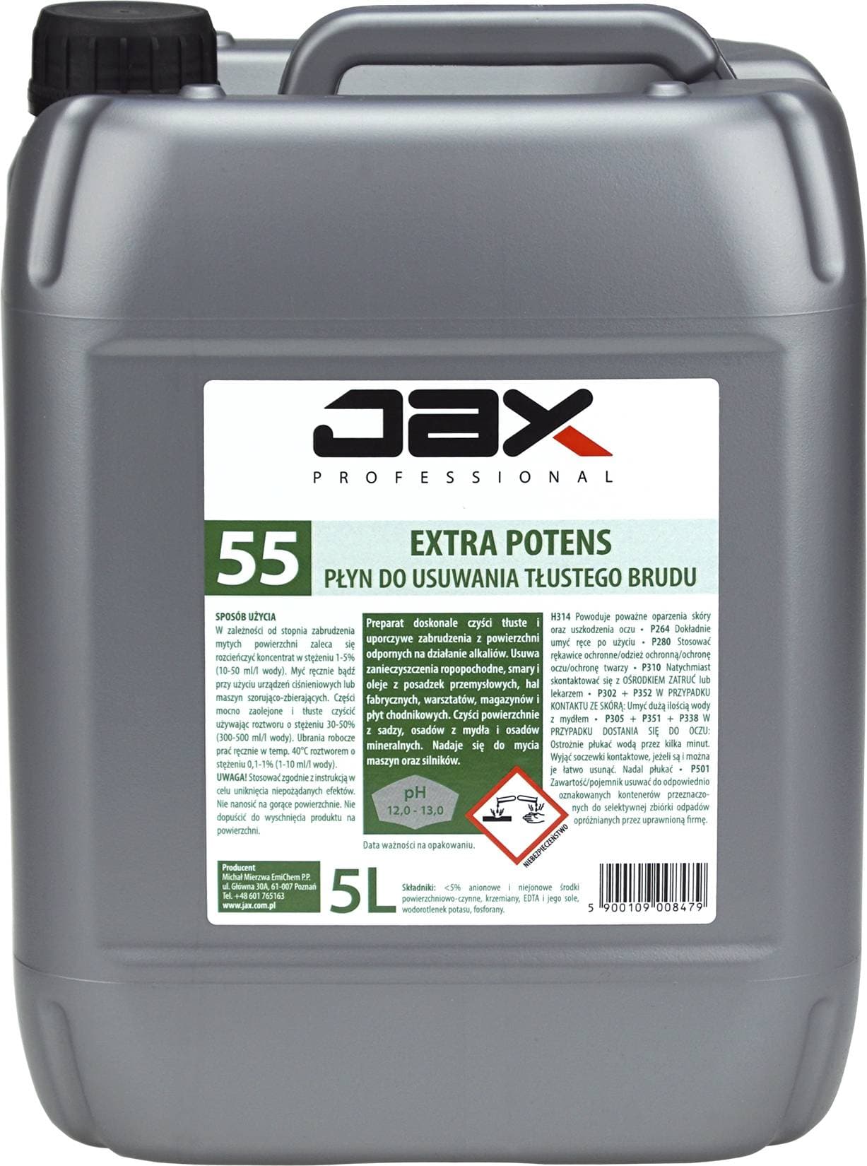 EXTRA POTENS PREPARAT DO USUWANIA TŁUSTEGO BRUDU JAX PROFESSIONAL 55 5l