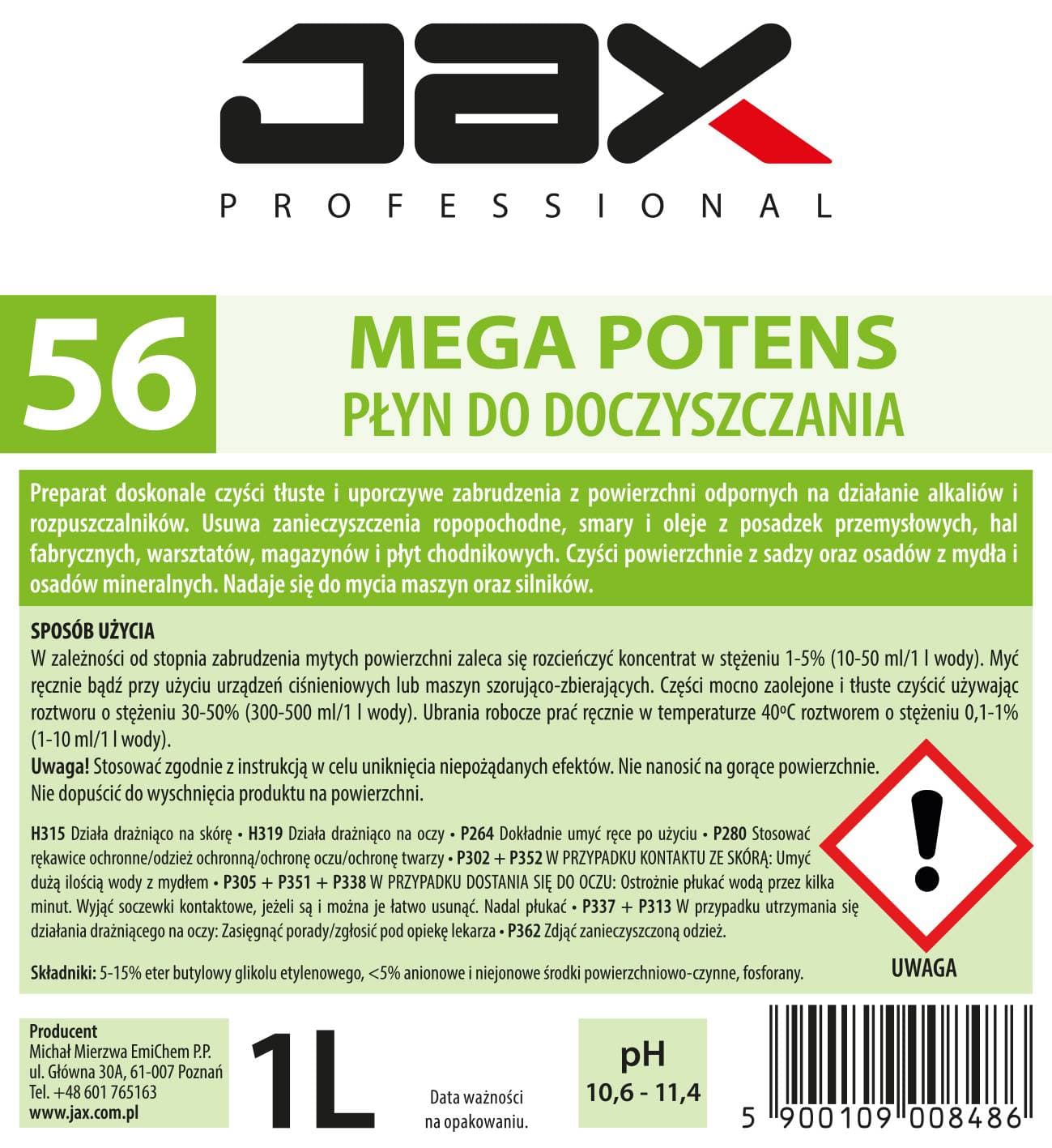 MEGA POTENS PREPARAT DO DOCZYSZCZANIA JAX PROFESSIONAL 56 1l