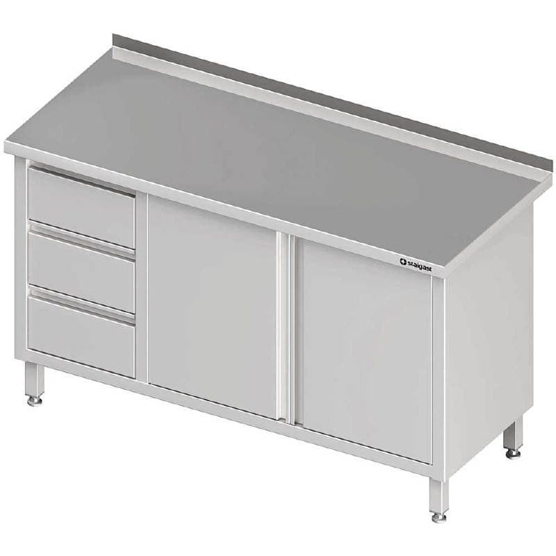 Stół przyścienny z blokiem trzech szuflad (L),drzwi skrzydłowe 1100x700x850 mm