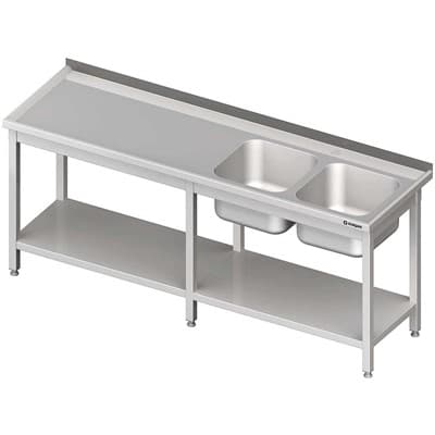 Stół ze zlewem 2-kom.(P),z półką 2600x600x850 mm