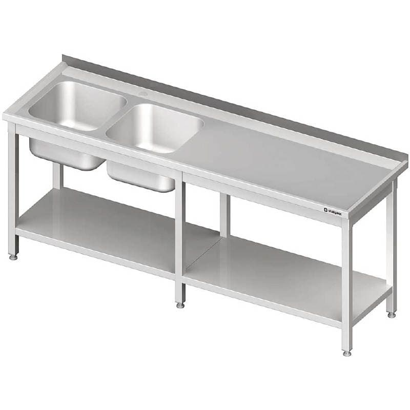 Stół ze zlewem 2-kom.(L),z półką 2700x700x850 mm