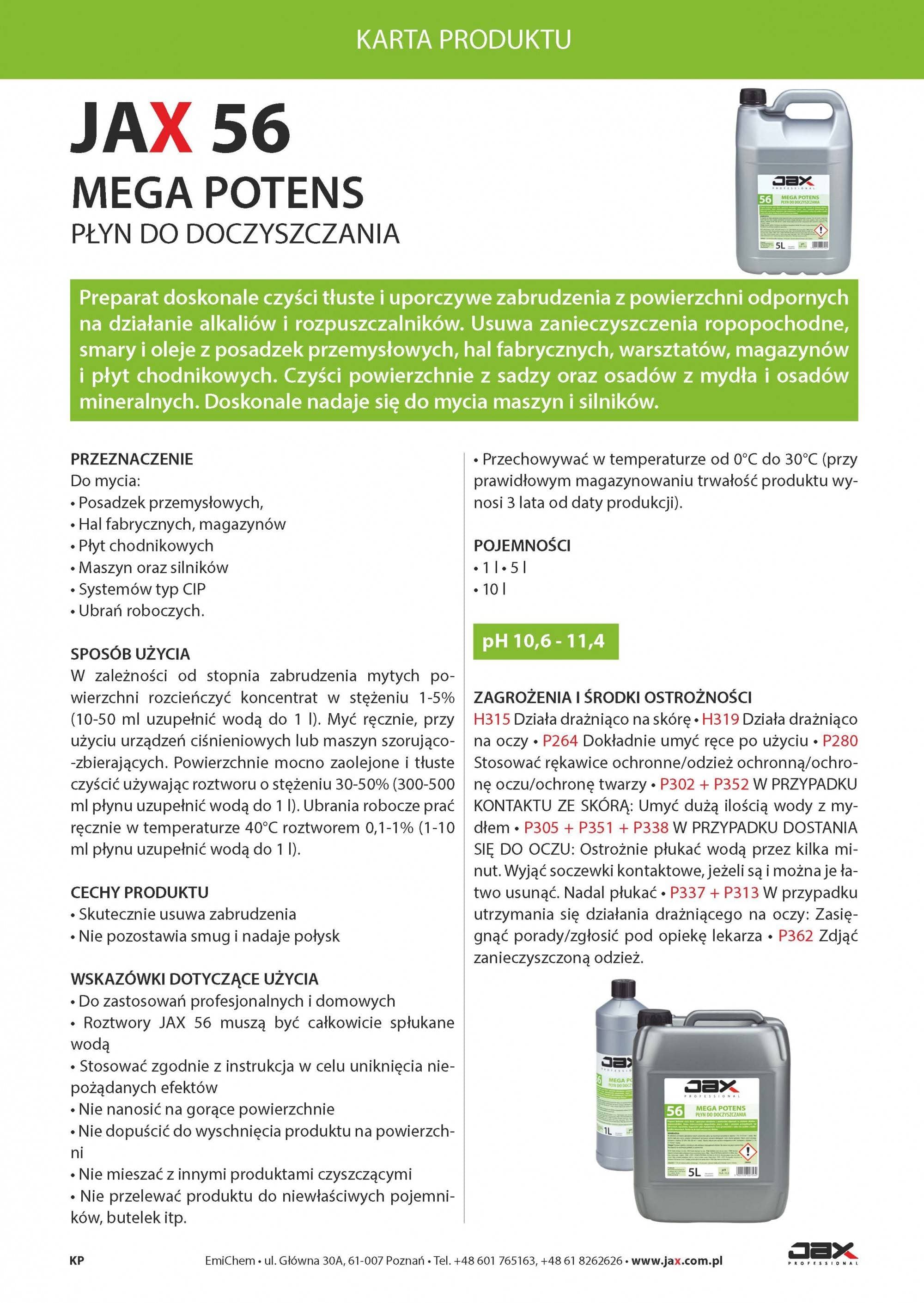 MEGA POTENS PREPARAT DO DOCZYSZCZANIA JAX PROFESSIONAL 56 1l